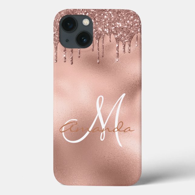 Coques Case-Mate iPhone Rose Parties scintillant or  Monogramme Personnali (Verso)