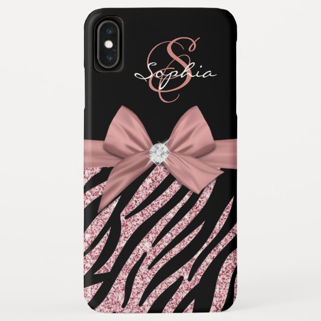 Coques Case-Mate iPhone Rose Parties scintillant or noir Zebra Stripes Bow (Dos)