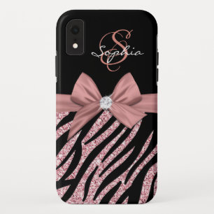 Case-Mate iPhone Case Rose Parties scintillant or noir Zebra Stripes Bow