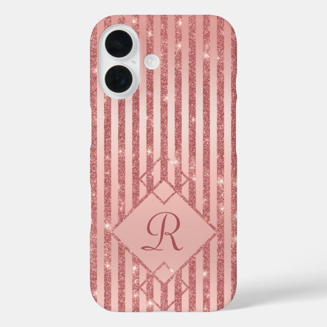 Coques Case-Mate iPhone Rose Parties scintillant or rayures glam Monogramm (Verso)