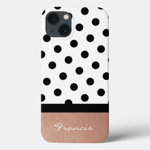 Etui iPhone Case-Mate Rose personnalisé Gold Blanc et Noir Pointe Polka
