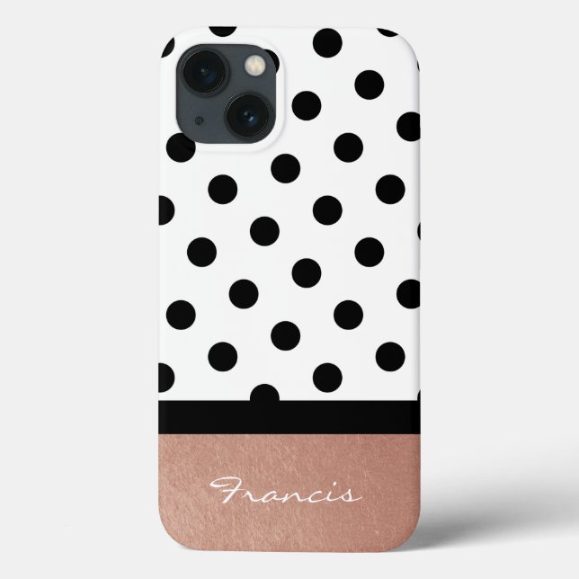 Coques Case-Mate iPhone Rose personnalisé Gold Blanc et Noir Pointe Polka (Verso)