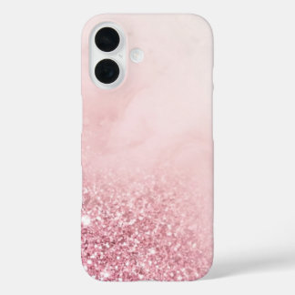 Coque Pour iPhone 16 Rose Poudré Vernis Pailleté Ombre Marbre Blanc