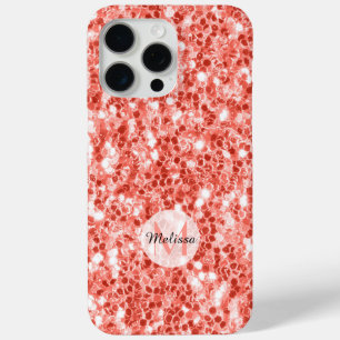 Coque iPhone 15 Pro Max Rose rose corail foncé parties scintillant scintil