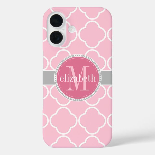 Coques Case-Mate iPhone Rose Rose | Monogramme de trèfle gris Quatrefoil (Verso)