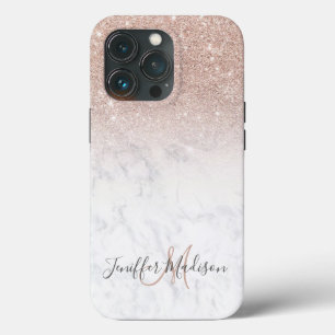 Case-Mate iPhone Case Rose rose rose or parties scintillant marbre blanc