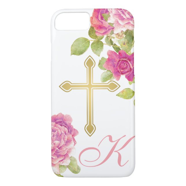 Coques Case-Mate iPhone Rose Roses Gold Croix Monogramme Floral Christian (Dos)