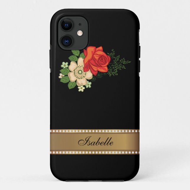 Coques Case-Mate iPhone Rose rouge et marguerites or Nom personnalisé (Dos)