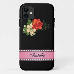 Coques Pour iPhone Rose rouge et marguerites roses Nom personnalisé