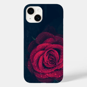 Coque Pour iPhone 14 Rose rouge, gouttes de pluie Mood Vibe