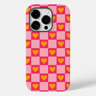 Coque Pour iPhone 14 Pro Rose rouge jaune coeur amour À damiers Y2K Motif