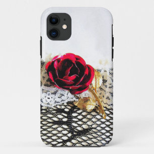 Etui iPhone Case-Mate Rose rouge romantique et dentelle blanche