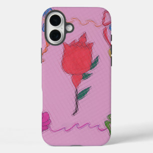 Coques iPhone 16 Plus Rose rouge sur rose : Art Floral Frontière Imprime