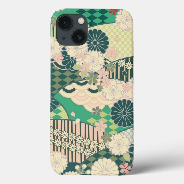 Coques Case-Mate iPhone Rose Sage Vert Japonais Kimono Floral Flower (Verso)