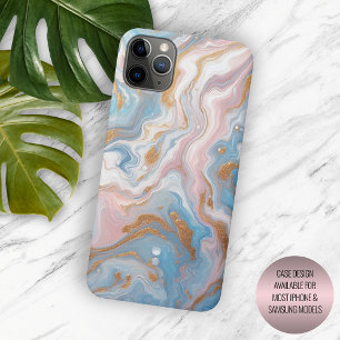 Coque iPhone 15 Pro Max Rose saumon rose bleu or motif marbré artistique