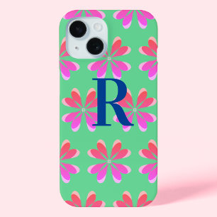 Coque Pour iPhone 15 Rose vert fleuri rétro