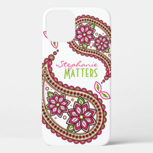 Coque iPhone 12 Rose Vert Funky Paisley Personnalisé