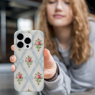 Case-Mate iPhone Case Rose Victorian Roses w/Blue Ribbon Lattice