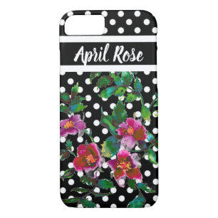 Coque iPhone 8/7 rose vintage, rouge, aquarelle, points