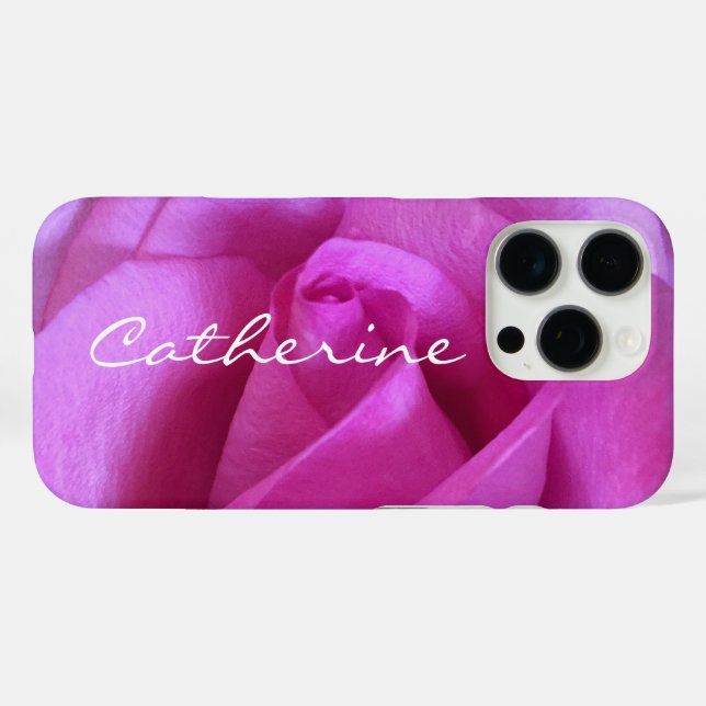 Coques Case-Mate iPhone Rose Violet Rose Photo Monogramme Nom Script Moder (Verso (horizontal))