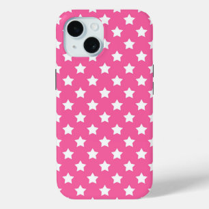 Coque Pour iPhone 15 Rose White Stars Motif Décor
