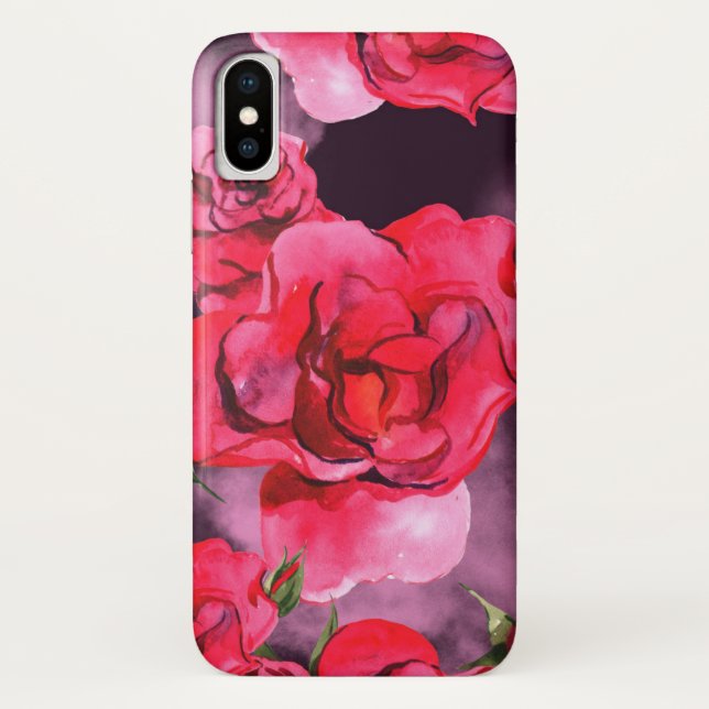 Coques Case-Mate iPhone Roses aquarelle sur noir (Dos)