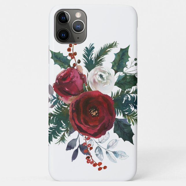 Coques Case-Mate iPhone Roses blanches à fleurs de Noël (Dos)