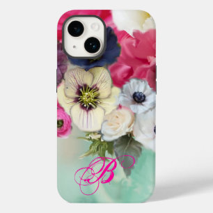 COQUE POUR iPhone 14 ROSES BLANCHES ET ROSES ET FLEURS D'ANÉMONE MONOGR