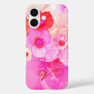 COQUES iPhone 16  ROSES BLANCHES ROUGES ET FLEURS D'ANÉONE ROSE MONO