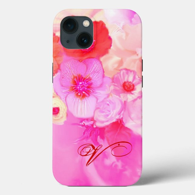 COQUES Case-Mate iPhone ROSES BLANCHES ROUGES ET FLEURS D'ANÉONE ROSE MONO (Verso)