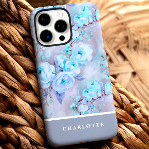 Coques iPhone 16 Pro Max Roses Bleues Tendances Fleur Personnalisée
