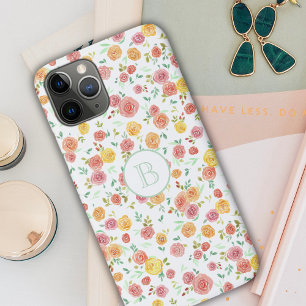 Case-Mate iPhone Case Roses d'aquarelle avec monogramme