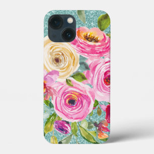 Case-Mate iPhone Case Roses d'aquarelle en Parties scintillant Aqua Crèm