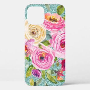 Case-Mate iPhone Case Roses d'aquarelle en Parties scintillant Aqua Crèm