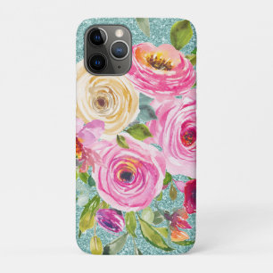 Case-Mate iPhone Case Roses d'aquarelle en Parties scintillant Aqua rose