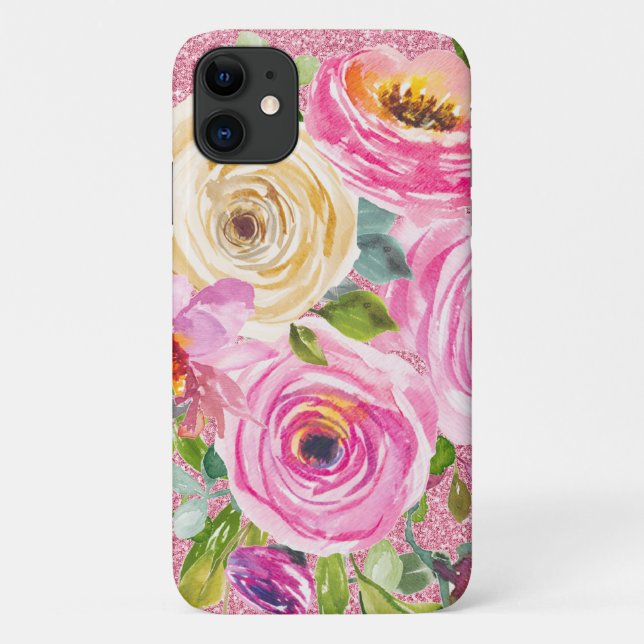 Coques Case-Mate iPhone Roses d'aquarelle en Parties scintillant rose et c (Dos)