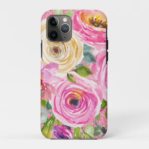 Case-Mate iPhone Case Roses d'aquarelle en Parties scintillant rose et c