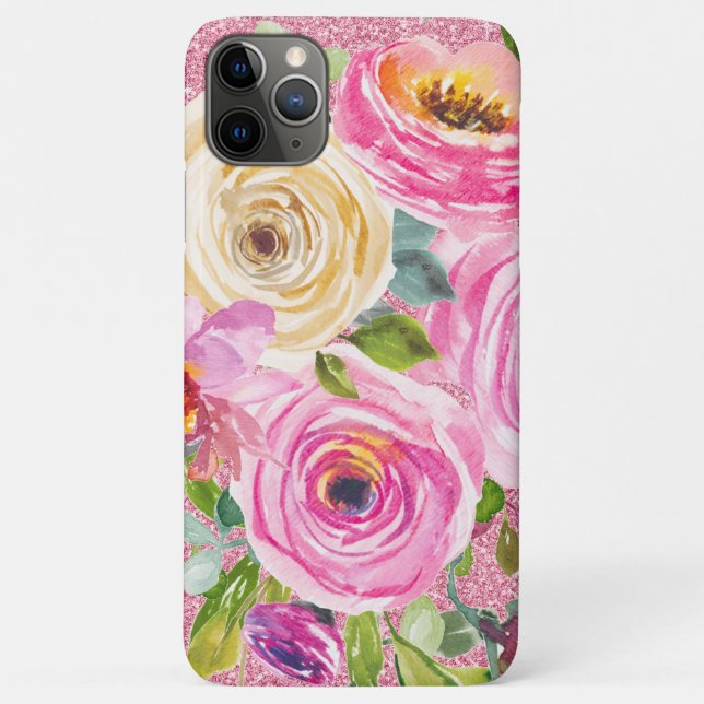 Coques Case-Mate iPhone Roses d'aquarelle en Parties scintillant rose et c (Dos)