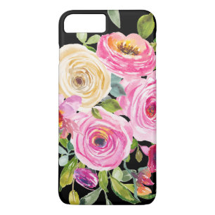 Case-Mate iPhone Case Roses d'aquarelle en rose et crème sur noir