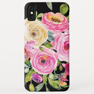 Case-Mate iPhone Case Roses d'aquarelle en rose et crème sur noir