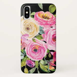 Case-Mate iPhone Case Roses d'aquarelle en rose et crème sur noir
