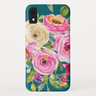Case-Mate iPhone Case Roses d'aquarelle en rose et crème sur Turquoise