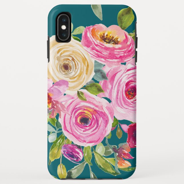 Coques Case-Mate iPhone Roses d'aquarelle en rose et crème sur Turquoise (Dos)