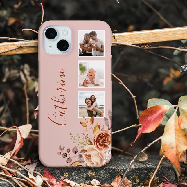 Coques Case-Mate iPhone Roses d'aquarelle fille 3 photos et nom (Créateur téléchargé)