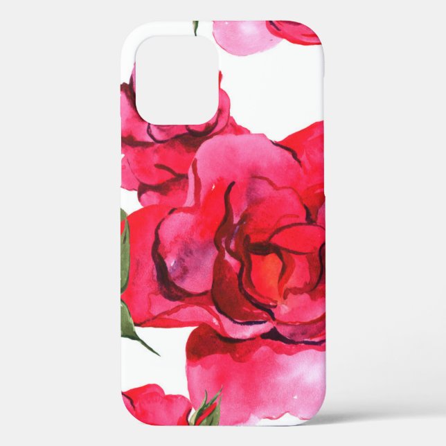 Coques Case-Mate iPhone Roses d'aquarelle rose et rouge sur blanc (Verso)