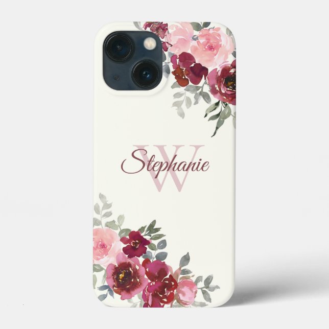 Coques Case-Mate iPhone Roses de Bourgogne et rose sur Monogramme Jaune (Verso)