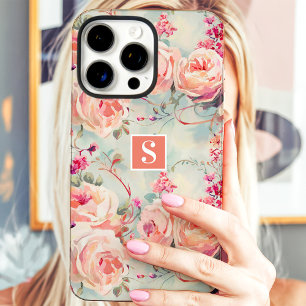 Coques iPhone 16 Pro Max Roses de Pêcher Tendances Monogramme Floral