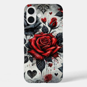 COQUES iPhone 16 PLUS ROSES DE VALENTINE GOTHIQUE ROUGE ET NOIR