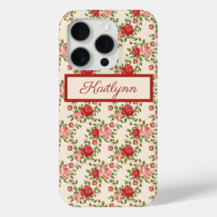 Coque iPhone 15 Pro Roses Élégantes Rose Et Rouge - Monogramme