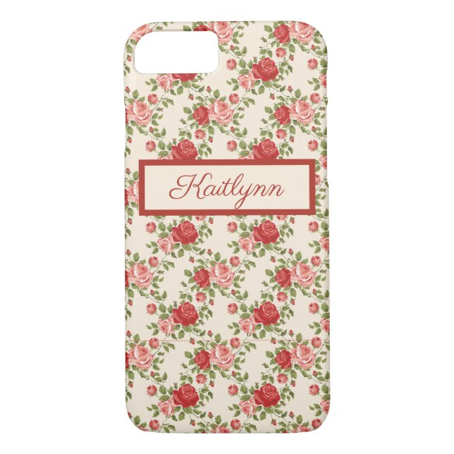 Coques Case-Mate iPhone Roses Élégantes Rose Et Rouge - Monogramme (Dos)